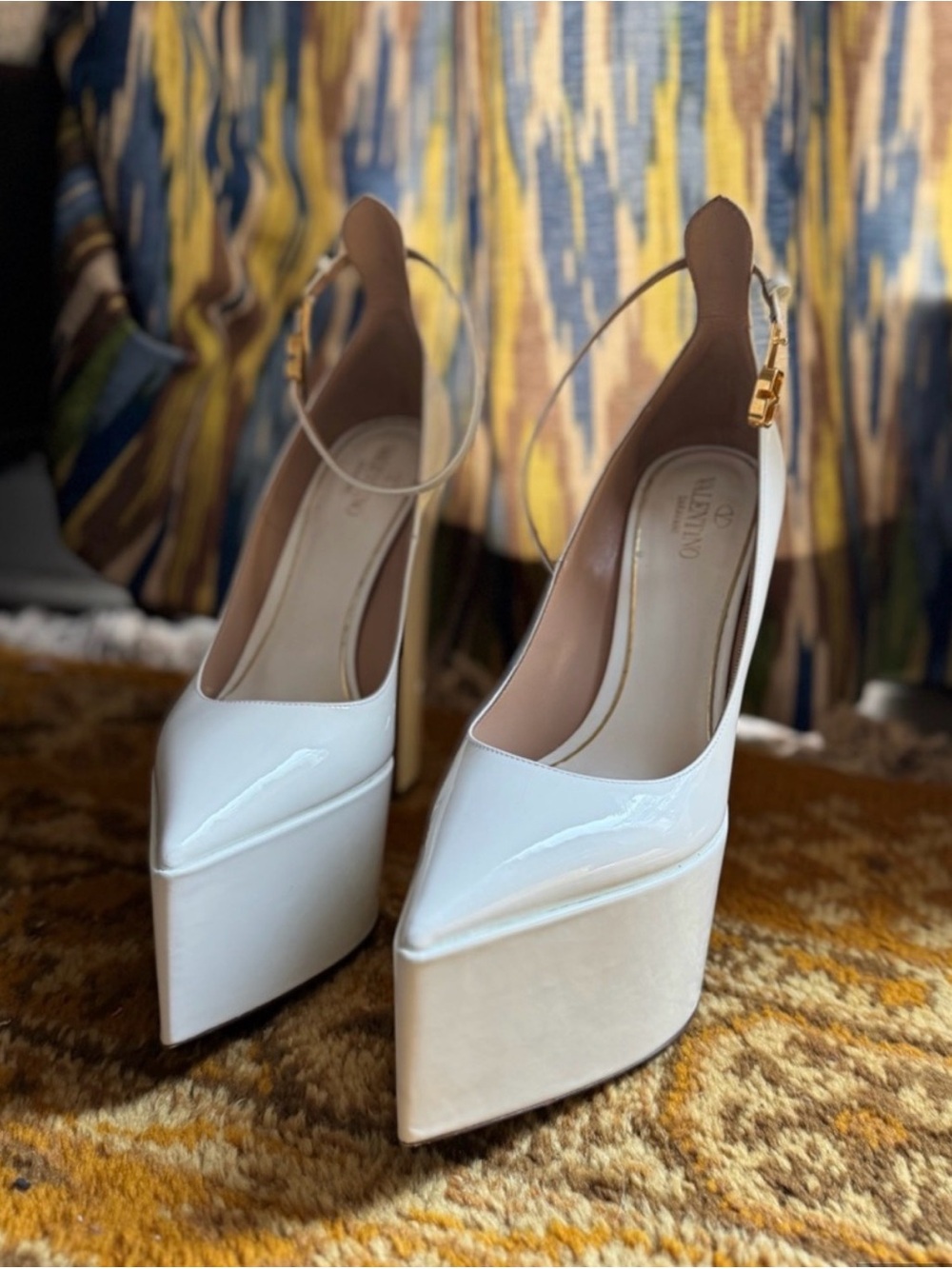 Valentino White Patent Leather Platform Slingback Heels